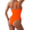 imageEomenie Womens One Piece One Shoulder Swimsuit with Drawstring Tummy Control Bathing Suit Sexy High Cut Swim SuitsNeon Orange