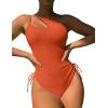 imageEomenie Womens One Piece One Shoulder Swimsuit with Drawstring Tummy Control Bathing Suit Sexy High Cut Swim SuitsOrange