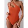 imageEomenie Womens One Piece One Shoulder Swimsuit with Drawstring Tummy Control Bathing Suit Sexy High Cut Swim SuitsOrange