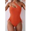 imageEomenie Womens One Piece One Shoulder Swimsuit with Drawstring Tummy Control Bathing Suit Sexy High Cut Swim SuitsOrange