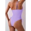 imageEomenie Womens One Piece One Shoulder Swimsuit with Drawstring Tummy Control Bathing Suit Sexy High Cut Swim SuitsPurple