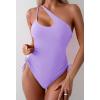 imageEomenie Womens One Piece One Shoulder Swimsuit with Drawstring Tummy Control Bathing Suit Sexy High Cut Swim SuitsPurple