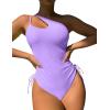 imageEomenie Womens One Piece One Shoulder Swimsuit with Drawstring Tummy Control Bathing Suit Sexy High Cut Swim SuitsPurple