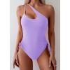imageEomenie Womens One Piece One Shoulder Swimsuit with Drawstring Tummy Control Bathing Suit Sexy High Cut Swim SuitsPurple