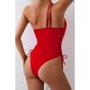 imageEomenie Womens One Piece One Shoulder Swimsuit with Drawstring Tummy Control Bathing Suit Sexy High Cut Swim SuitsRed