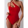 imageEomenie Womens One Piece One Shoulder Swimsuit with Drawstring Tummy Control Bathing Suit Sexy High Cut Swim SuitsRed
