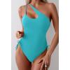 imageEomenie Womens One Piece One Shoulder Swimsuit with Drawstring Tummy Control Bathing Suit Sexy High Cut Swim SuitsSky Blue