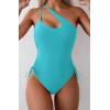 imageEomenie Womens One Piece One Shoulder Swimsuit with Drawstring Tummy Control Bathing Suit Sexy High Cut Swim SuitsSky Blue