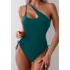 imageEomenie Womens One Piece One Shoulder Swimsuit with Drawstring Tummy Control Bathing Suit Sexy High Cut Swim SuitsTeal