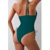 imageEomenie Womens One Piece One Shoulder Swimsuit with Drawstring Tummy Control Bathing Suit Sexy High Cut Swim SuitsTeal