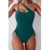 imageEomenie Womens One Piece One Shoulder Swimsuit with Drawstring Tummy Control Bathing Suit Sexy High Cut Swim SuitsTeal