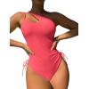 imageEomenie Womens One Piece One Shoulder Swimsuit with Drawstring Tummy Control Bathing Suit Sexy High Cut Swim SuitsWatermelon Red