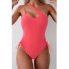 imageEomenie Womens One Piece One Shoulder Swimsuit with Drawstring Tummy Control Bathing Suit Sexy High Cut Swim SuitsWatermelon Red