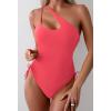 imageEomenie Womens One Piece One Shoulder Swimsuit with Drawstring Tummy Control Bathing Suit Sexy High Cut Swim SuitsWatermelon Red