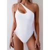 imageEomenie Womens One Piece One Shoulder Swimsuit with Drawstring Tummy Control Bathing Suit Sexy High Cut Swim SuitsWhite