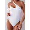 imageEomenie Womens One Piece One Shoulder Swimsuit with Drawstring Tummy Control Bathing Suit Sexy High Cut Swim SuitsWhite