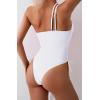 imageEomenie Womens One Piece One Shoulder Swimsuit with Drawstring Tummy Control Bathing Suit Sexy High Cut Swim SuitsWhite
