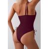 imageEomenie Womens One Piece One Shoulder Swimsuit with Drawstring Tummy Control Bathing Suit Sexy High Cut Swim SuitsWine Red