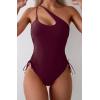imageEomenie Womens One Piece One Shoulder Swimsuit with Drawstring Tummy Control Bathing Suit Sexy High Cut Swim SuitsWine Red