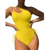 imageEomenie Womens One Piece One Shoulder Swimsuit with Drawstring Tummy Control Bathing Suit Sexy High Cut Swim SuitsYellow