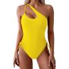 imageEomenie Womens One Piece One Shoulder Swimsuit with Drawstring Tummy Control Bathing Suit Sexy High Cut Swim SuitsYellow