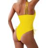 imageEomenie Womens One Piece One Shoulder Swimsuit with Drawstring Tummy Control Bathing Suit Sexy High Cut Swim SuitsYellow