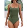 imageEomenie Womens One Piece Swimsuits Tummy Control Ruched Bathing Suit 1 Piece SwimwearArmy Green