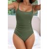 imageEomenie Womens One Piece Swimsuits Tummy Control Ruched Bathing Suit 1 Piece SwimwearArmy Green