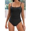 imageEomenie Womens One Piece Swimsuits Tummy Control Ruched Bathing Suit 1 Piece SwimwearBlack