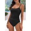imageEomenie Womens One Piece Swimsuits Tummy Control Ruched Bathing Suit 1 Piece SwimwearBlack