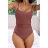 imageEomenie Womens One Piece Swimsuits Tummy Control Ruched Bathing Suit 1 Piece SwimwearBlush Red