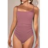 imageEomenie Womens One Piece Swimsuits Tummy Control Ruched Bathing Suit 1 Piece SwimwearBlush Red Ribbed