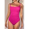 imageEomenie Womens One Piece Swimsuits Tummy Control Ruched Bathing Suit 1 Piece SwimwearBright Pink Ribbed