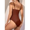 imageEomenie Womens One Piece Swimsuits Tummy Control Ruched Bathing Suit 1 Piece SwimwearBrown Ribbed