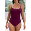 imageEomenie Womens One Piece Swimsuits Tummy Control Ruched Bathing Suit 1 Piece SwimwearBurgundy