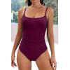 imageEomenie Womens One Piece Swimsuits Tummy Control Ruched Bathing Suit 1 Piece SwimwearBurgundy