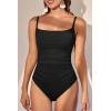 imageEomenie Womens One Piece Swimsuits Tummy Control Ruched Bathing Suit 1 Piece SwimwearDark Black Ribbed