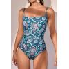 imageEomenie Womens One Piece Swimsuits Tummy Control Ruched Bathing Suit 1 Piece SwimwearDeep Green Floral Printed