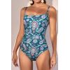 imageEomenie Womens One Piece Swimsuits Tummy Control Ruched Bathing Suit 1 Piece SwimwearDeep Green Floral Printed