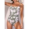 imageEomenie Womens One Piece Swimsuits Tummy Control Ruched Bathing Suit 1 Piece SwimwearGreen Printed