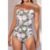 imageEomenie Womens One Piece Swimsuits Tummy Control Ruched Bathing Suit 1 Piece SwimwearGreen Printed