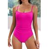 imageEomenie Womens One Piece Swimsuits Tummy Control Ruched Bathing Suit 1 Piece SwimwearHot Pink