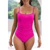 imageEomenie Womens One Piece Swimsuits Tummy Control Ruched Bathing Suit 1 Piece SwimwearHot Pink
