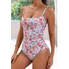 imageEomenie Womens One Piece Swimsuits Tummy Control Ruched Bathing Suit 1 Piece SwimwearOrange Floral Printed