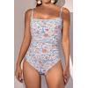 imageEomenie Womens One Piece Swimsuits Tummy Control Ruched Bathing Suit 1 Piece SwimwearOrange Floral Printed 2