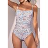 imageEomenie Womens One Piece Swimsuits Tummy Control Ruched Bathing Suit 1 Piece SwimwearOrange Floral Printed 2