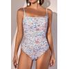 imageEomenie Womens One Piece Swimsuits Tummy Control Ruched Bathing Suit 1 Piece SwimwearOrange Floral Printed 2