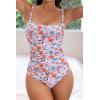 imageEomenie Womens One Piece Swimsuits Tummy Control Ruched Bathing Suit 1 Piece SwimwearOrange Floral Printed