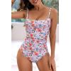imageEomenie Womens One Piece Swimsuits Tummy Control Ruched Bathing Suit 1 Piece SwimwearOrange Floral Printed