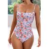 imageEomenie Womens One Piece Swimsuits Tummy Control Ruched Bathing Suit 1 Piece SwimwearOrange Floral Printed